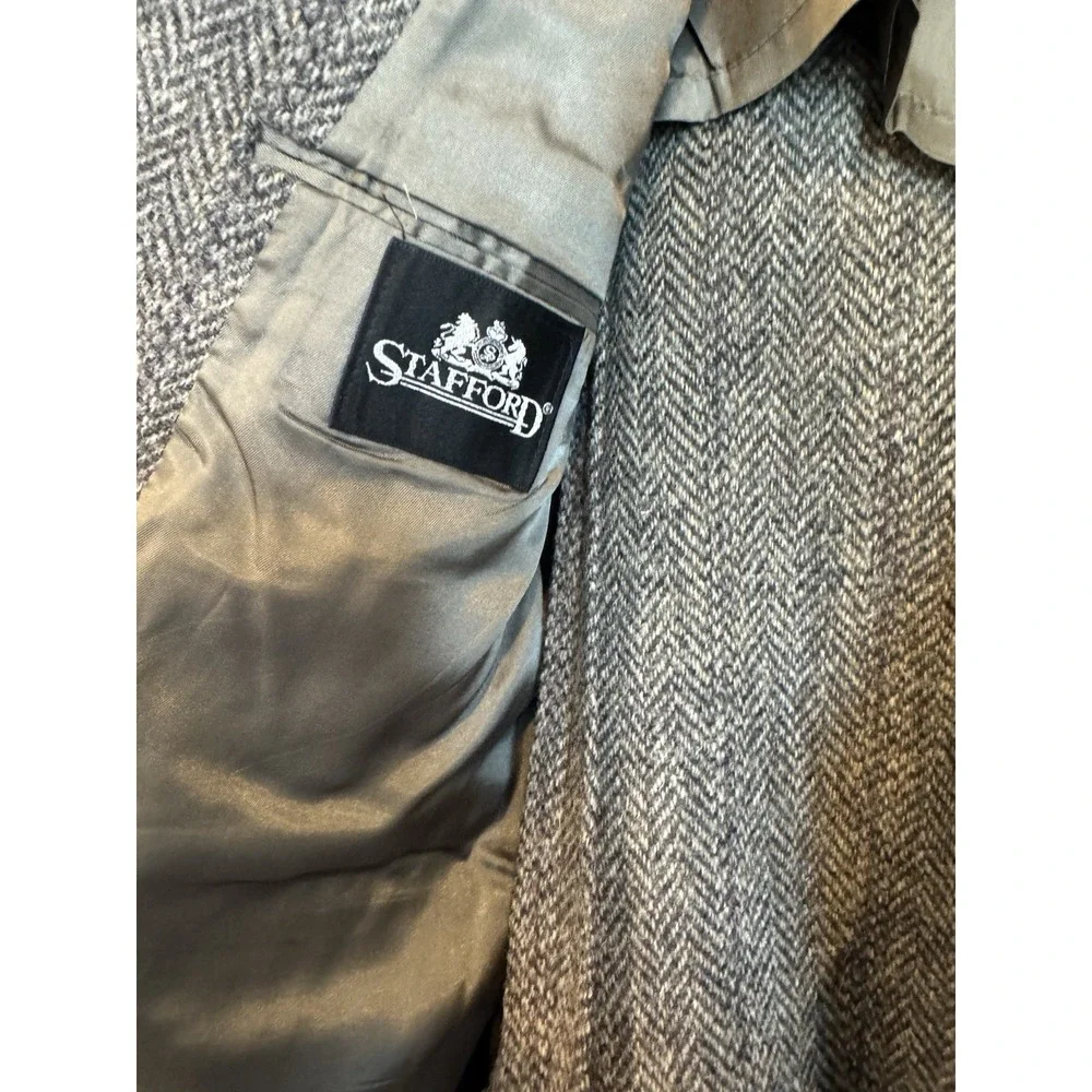 Stanford Harris Tweed Black White Herringbone Blazer Scottish Wool Pit To Pit 21